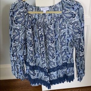 Worn once navy and white women’s shirt